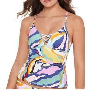 Salt + Cove Zebra-Print Crossback Tankini Swim Top